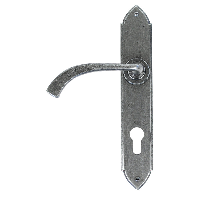 Gothic Lock Door Handle, Left, Pewter Patina