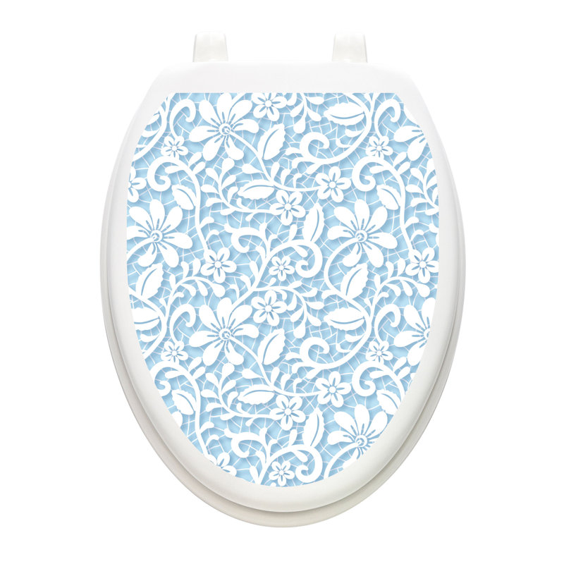 Décalcomanie élégante pour siège de toilette en dentelle bleue - Couvercle de toilette en vinyle antidérapant, Allongé