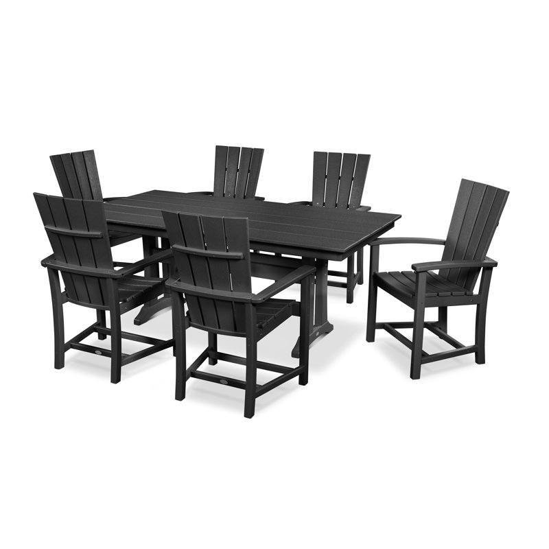 POLYWOOD Quattro 7-Piece Farmhouse Dining Set with Trestle Legs, Black