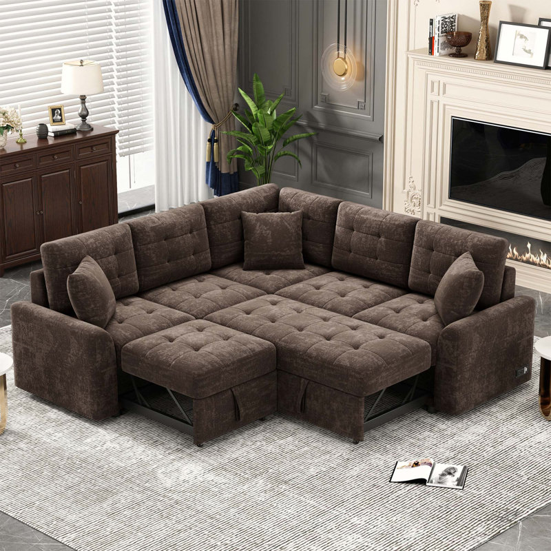 Bary Upholstered L-Shaped Sectional Right Hand Facing, Brown Corded Velveteen