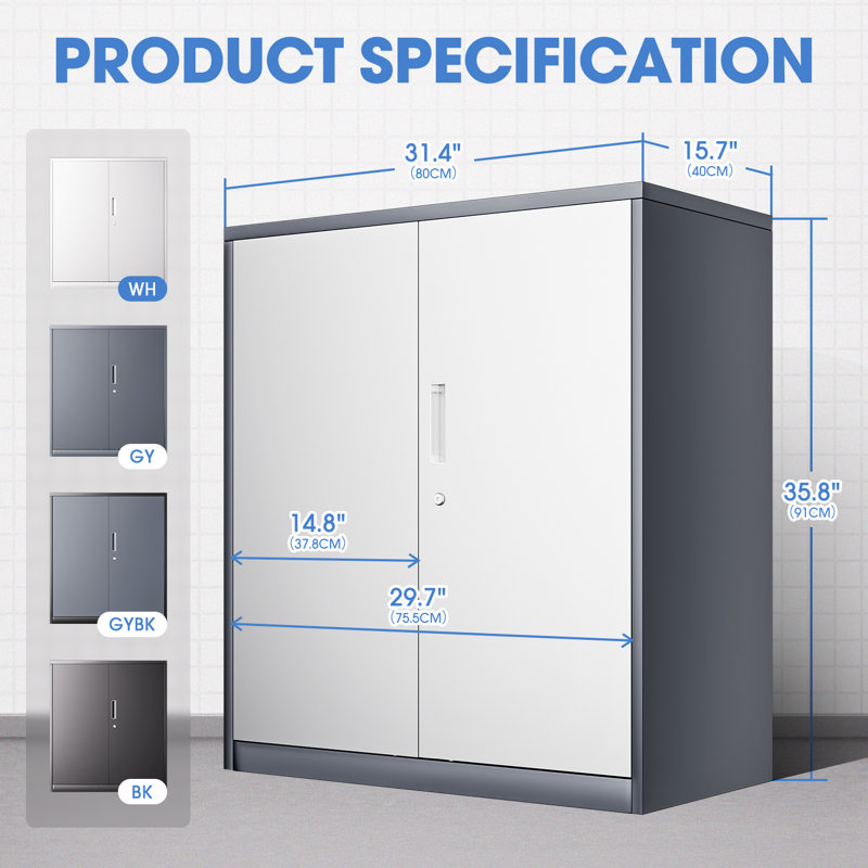 36" Lockable Heavy Duty Metal Storage Cabinet W/ Drawer&Adjustable Shelves, Gray/White