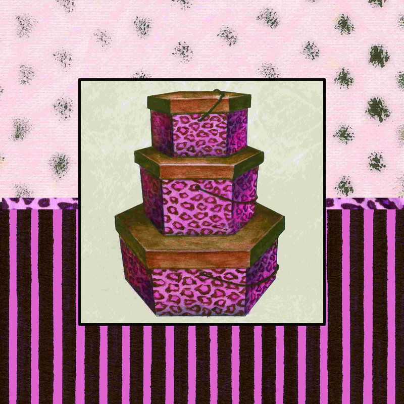 Boîtes de léopard rose - peinture sur toile tendue, H 20 po x l 20 po
