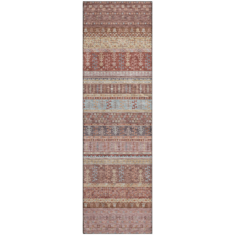Premium Machine Washable Mayfield AMF2160 Striped Rug, Runner 2'3" x 7'6", Paprika