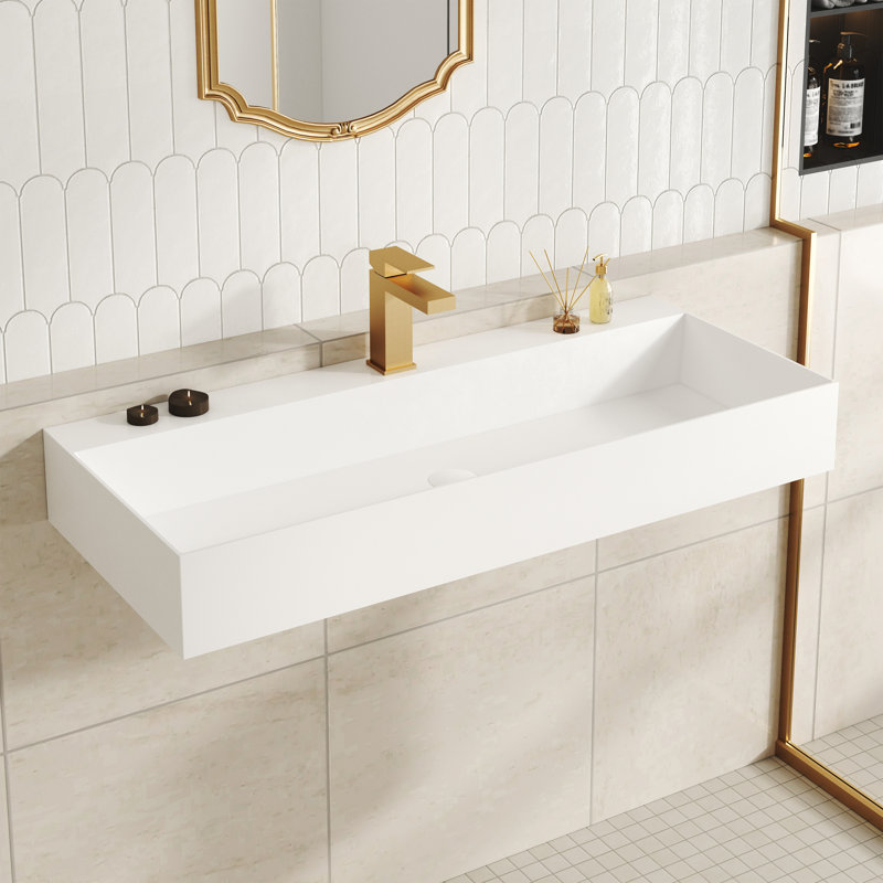 CASAINC Rectangular Wall Mounted Solid Surface Resin Bathroom Sink