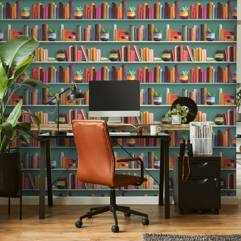 Papier peint moderne avec bibliothèque, Vert