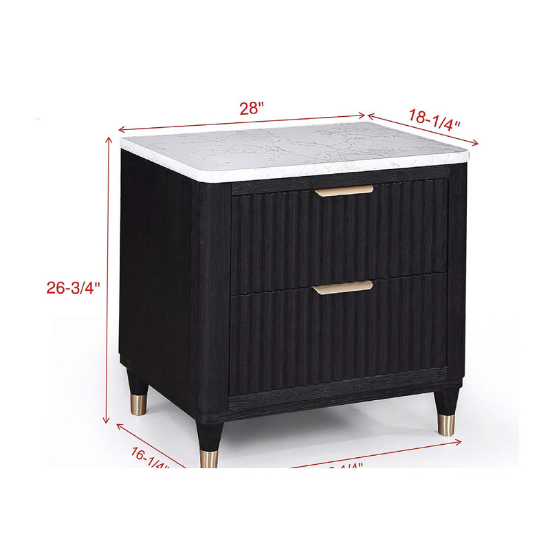 Mobilier de chambre à coucher moderne en bois 1 pièce 2 tiroirs avec dessus blanc et boutons en métal