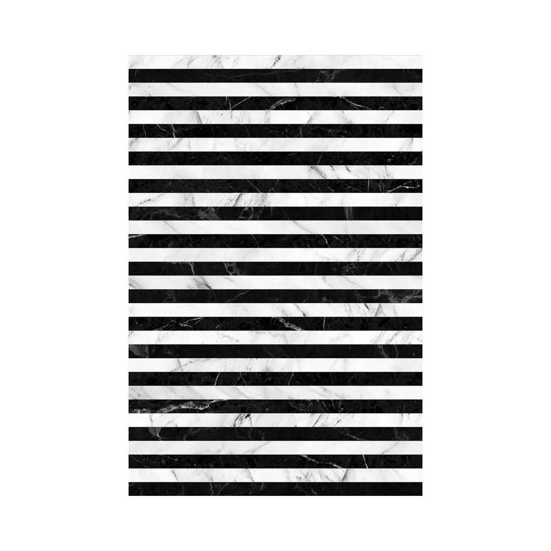 Motif de rayures de marbre - noir et blanc, H 48 po x l 32 po x P 1,5 po