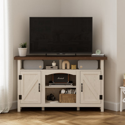 Nasho Farmhouse Corner TV Stand with USB Ports and Outlet Fit for TVs up to 60"