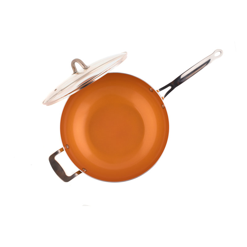 Copper 12-Inch Ceramic Non-Stick Wok with Glass Lid