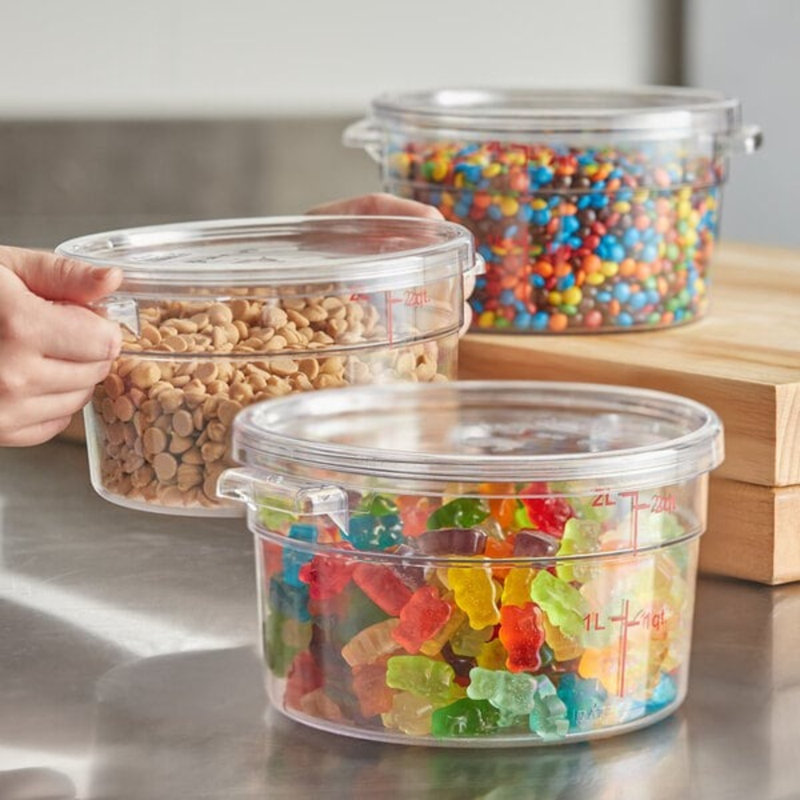 Choice 2 Qt. Clear Round Polycarbonate Food Storage Container & Lid – 12/Pack