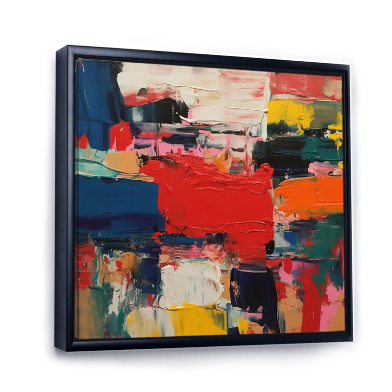 Rouge, bleu, cubiste, fusion, Cadre flottant noir, H 24 po x l 24 po x P 1 po