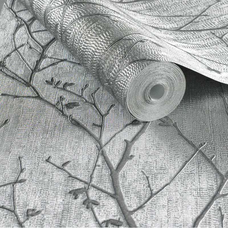 Floral Metallic Wallpaper Roll, Silver