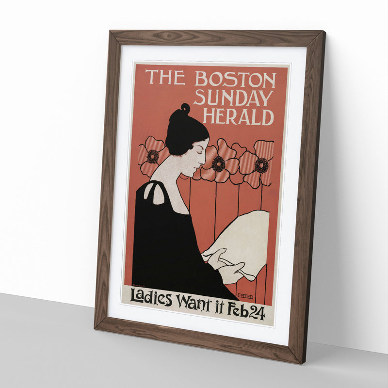 The Boston Sunday Herald by Ethel Reed - Picture Frame Graphic Art, 36cm H x 27cm W x 2cm D, Walnut Framed