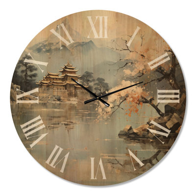 Très grande horloge murale asiatique Asian Art Imperial Landscape II