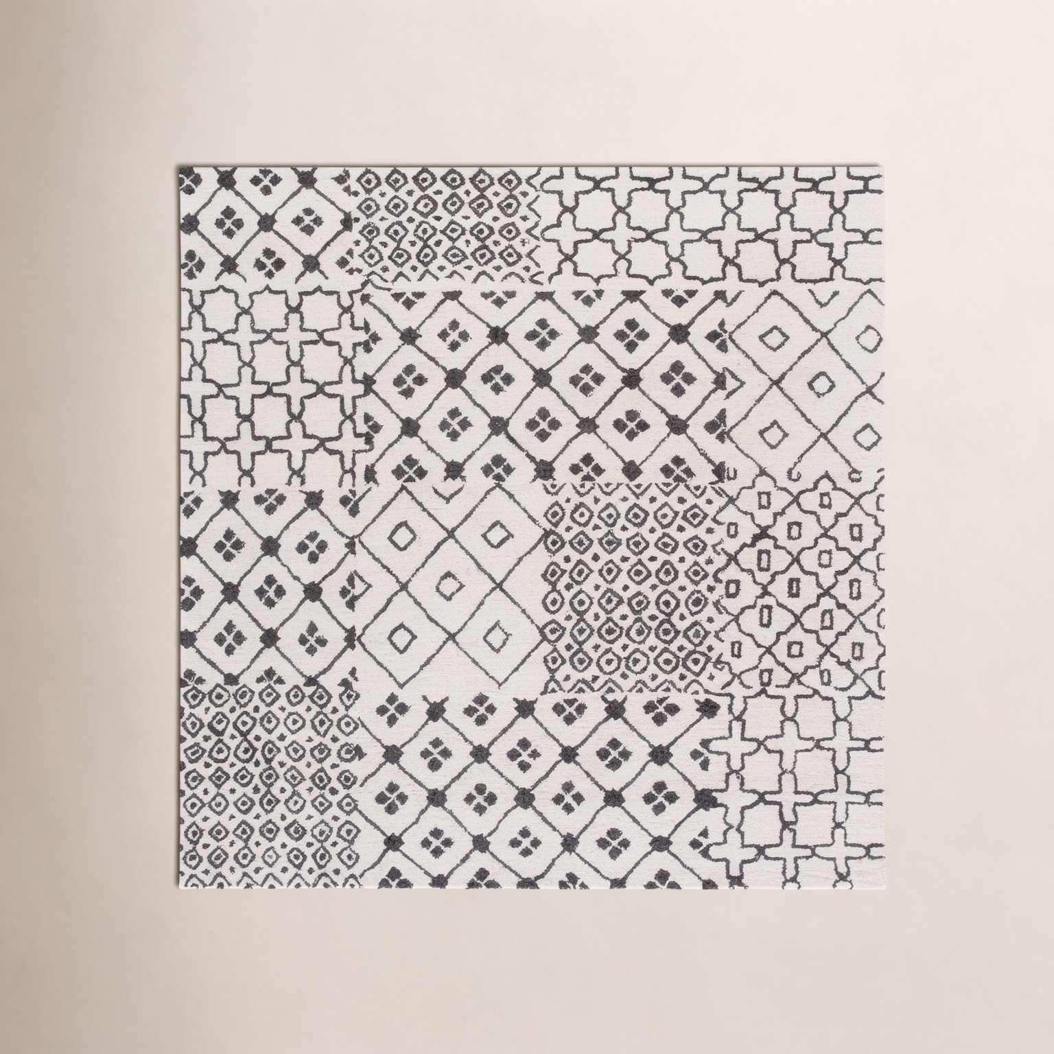 Hand-Tufted Geometric Wool Cotton Rug, Square 6'