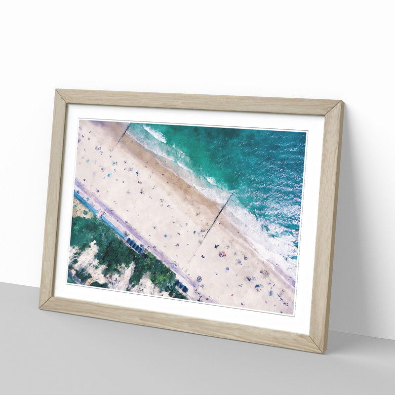 Bournemouth Beach Painting - Single Picture Frame Print on MDF, 62cm H x 87cm W x 2cm D, Oak