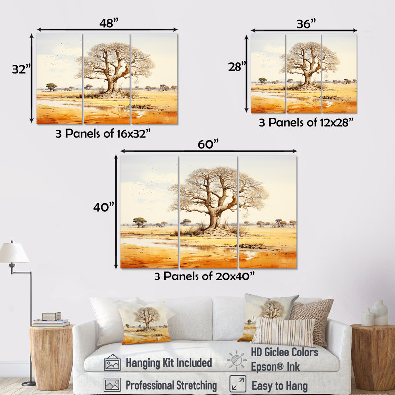 Desert Baobabs Resistance I - Ensemble de décoration murale arbre baobab, H 32 po x l 48 po x P 1 po
