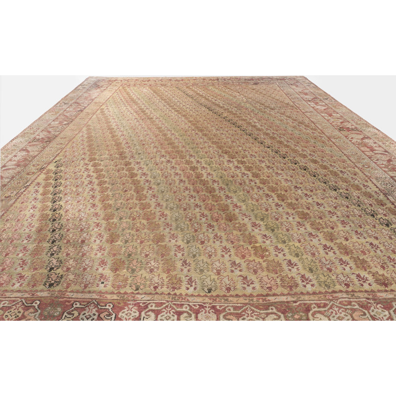 Tapis antique noué à la main pêche turque antique Ghiordes 13 pi 8 po x 17 pi 7 po