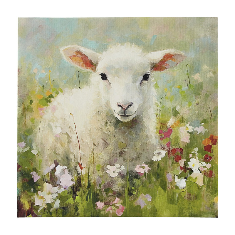 16 x 16 po, toile d'art agneau - Charmant dans un champ rempli de fleurs, délicieuse floraison 16 x 16