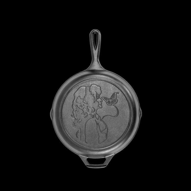 Black Round 10.25" Cast Iron Skillet with Dolly Parton Design