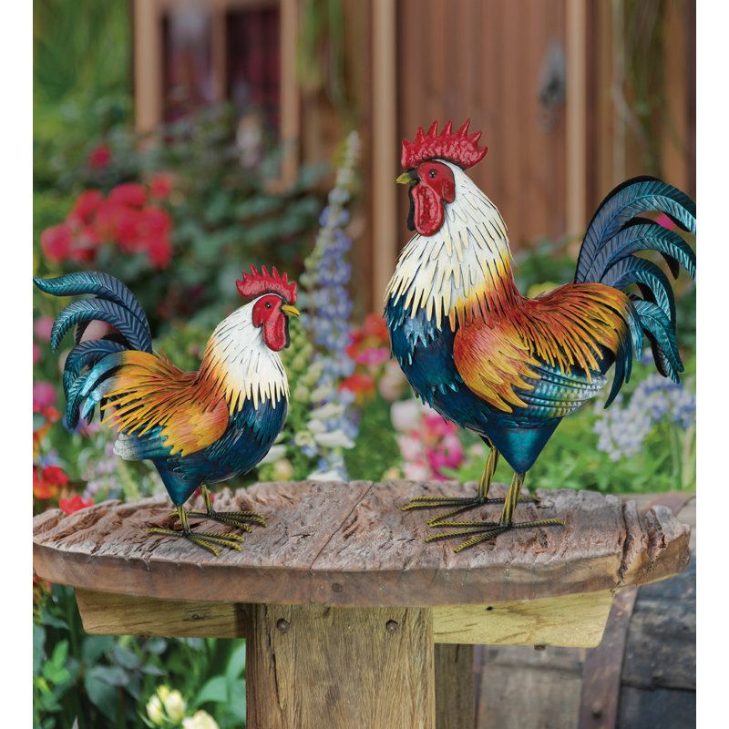 Vibrant Multicolor Metal Golden Duckwing Rooster Decor