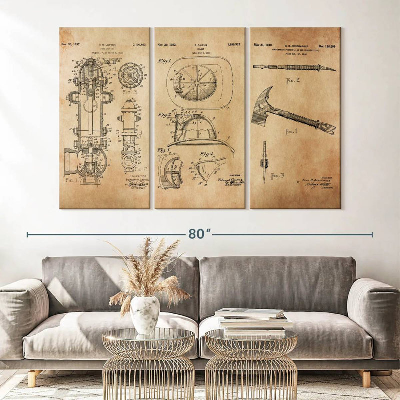 Ensemble de 3 pièces brevetées sur toile, H 42 po x l 65 po x P 1,25 po