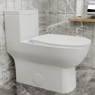 Elongated Dual Flushing One-Piece Toilet High Efficiency Flush Glossy White-28.74x 13.78x 27.17
