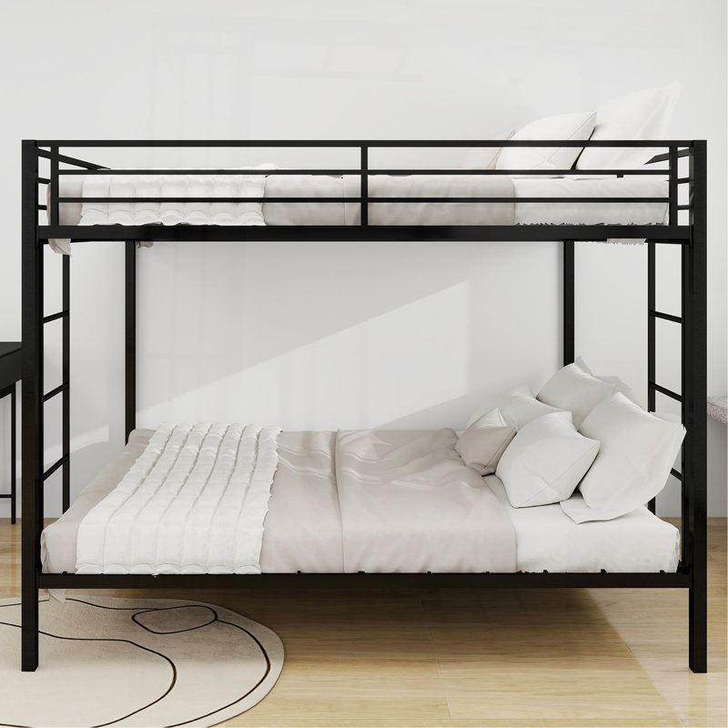 Multi-Functional Square Tube Iron Bunk Bed,  Robust Metal Frame Resists Wear, Ideal For Optimizing Vertical Space In Any Room-Queen Size - 153Cm X 203Cm-Black
