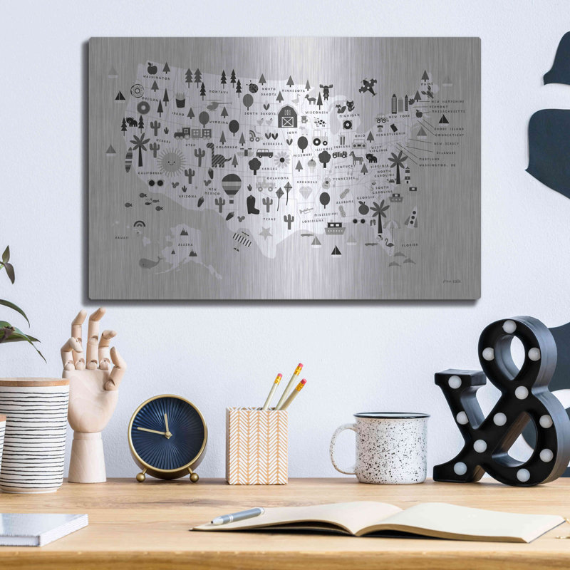 «Fun USA Map BW» par Ann Kelle, H 12 po x l 16 po