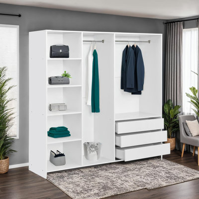 Armoire ouverte ouverte avec 6 compartiments et deux tringles de suspension
