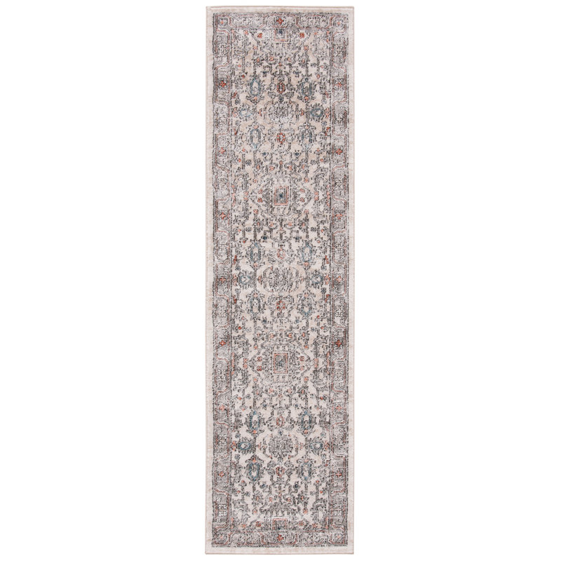 Ivory and Grey Hand-Knotted Synthetic Runner Rug