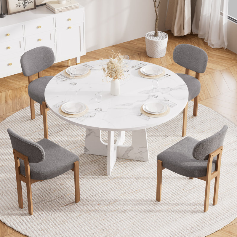 47.24" Wooden Round Dining Table Set for Kitchens, Dining Room, Living Room, 5 Pieces: Table, 4 Chairs, Gray