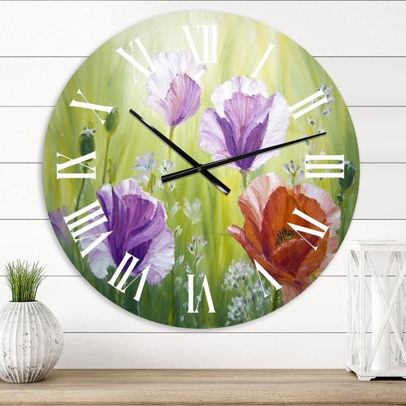 Blossoming Poppies In The Morning II - Horloge murale traditionnelle, Surdimensionné