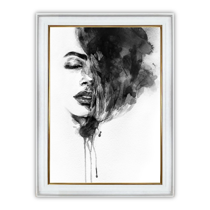 Woman Dreaming - Painting, White/Gold Framed, 59cm H x 49cm W x 2.6cm D