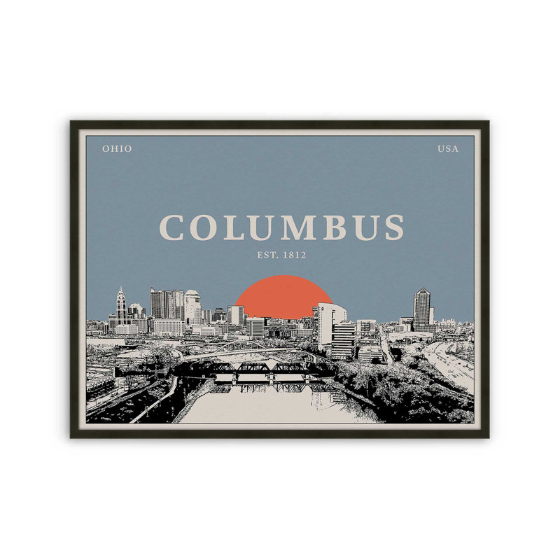 «Columbus Skyline» par Deny Designs, reproduction d'art, 12 x 16, Noir, Impression encadrée