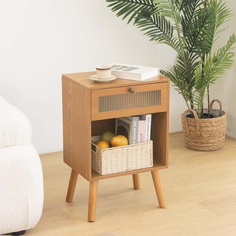 Table de chevet Century, table de chevet avec rangement en verre ...
