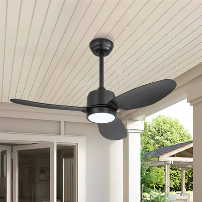 42inch 3 ABS Blades Indoor and Outdoor Ceiling Fan with Integrated LED and Remote Downrod,Black