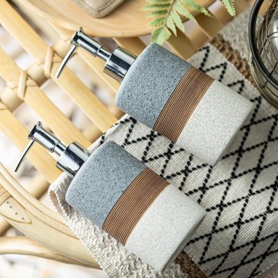 Ensemble de distributeur de savon en céramique (paquet de 2) - Distributeur de savon pour les mains, savon à vaisselle, shampooing et douche pour salle de bain et cuisine, pompe en acier inoxydable, comprend entonnoir en silicone et plateau à diatomée