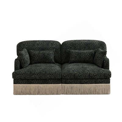 Comfy Chenille Leopard Printing Loveseat Sofa,Delicate Tassel Edge,Modern Fashion Modular Sectional Couch,Ergonomic Back And Seat Design, Easy Assembly,Deep Seat Couch For Living Room,Green Black