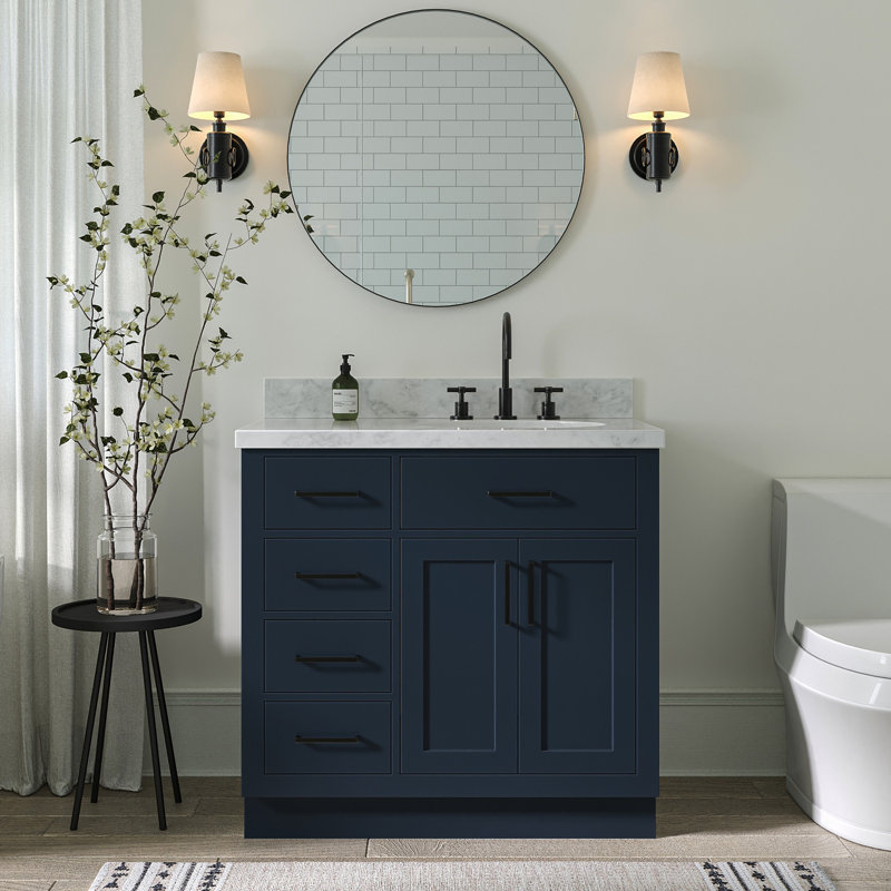 ARIEL HEPBURN 37 IN RIGHT OFFSET RECTANGULAR SINK VANITY 1,5 IN, Right, Oval, Midnight Blue