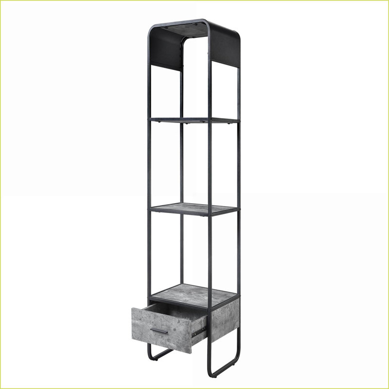 Side Pier, gris anthracite contemporain & amp; Noir à 2 tablettes et 1 tiroir | Bois et métal | Espace de vie principal