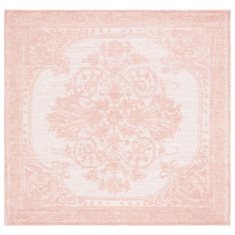 Alexia-Leigh Oriental Hand-Tufted Pink/Ivory Area Rug, Square 6'