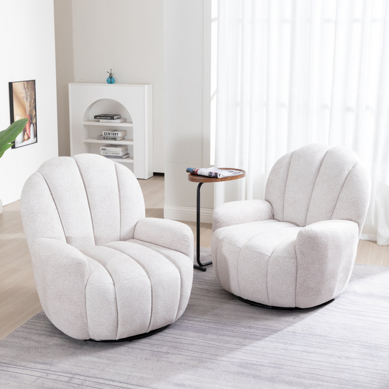 Petal Tufted Swivel Bucket Chair(Set Of 2), White