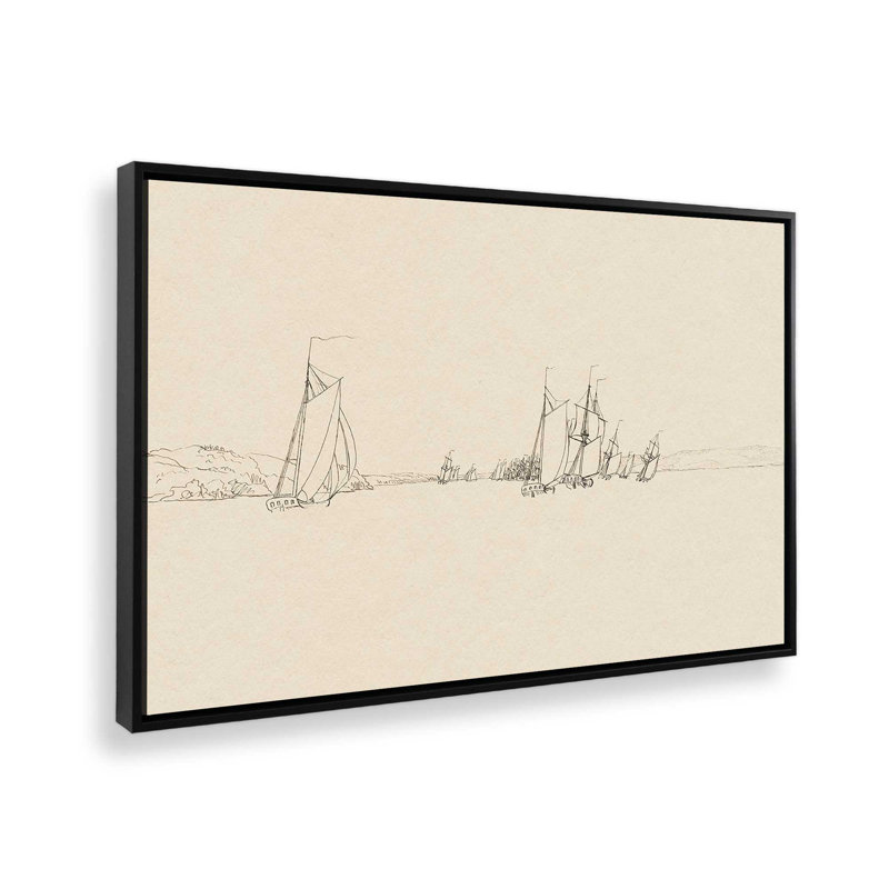 Reproduction d'art sur toile S croquis du port I, H 8 po x l 12 po, Cadre flottant, Noir