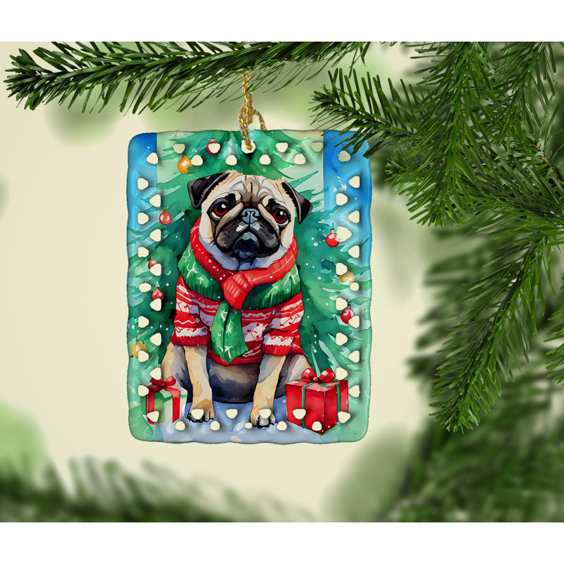 Ornement en porcelaine de Noël carlin, Pug 3594