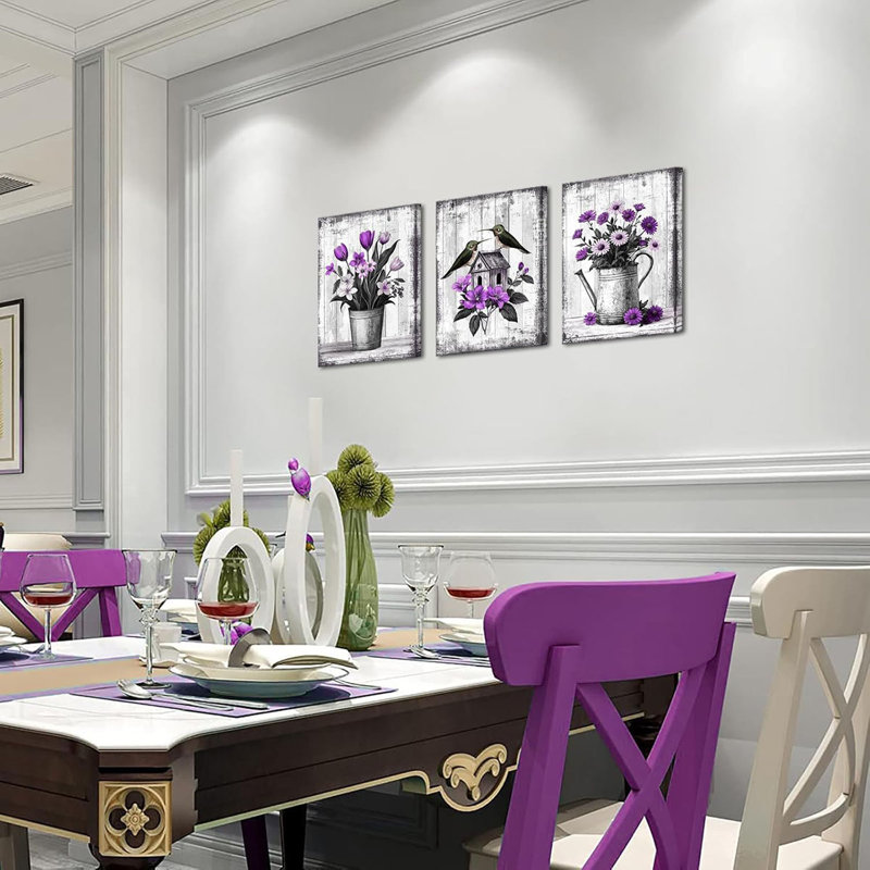 3 Piece Wrapped Canvas Print, Purple