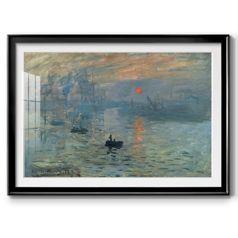 Lever de soleil encadré sur papier par Claude Monet, Noir, H 30 po x l 44 po x P 1,5 po