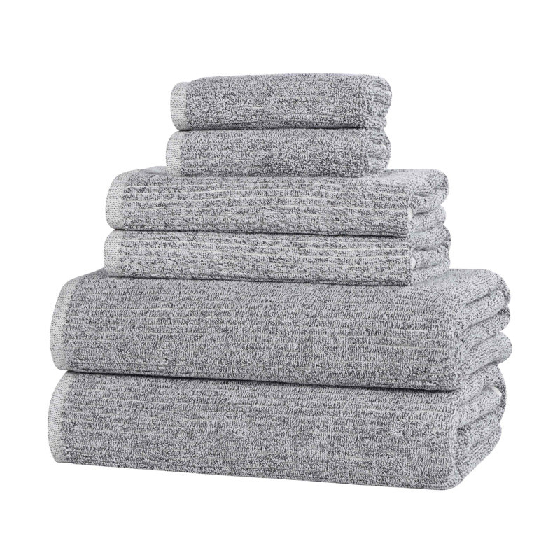  Ensemble de serviettes en mélange de coton et viscose, Gris anthracite, Ensemble 6 serviettes de bain