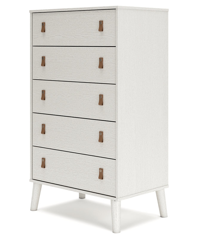 Aprilyn White 5-Drawer Chest with Faux Leather Handles