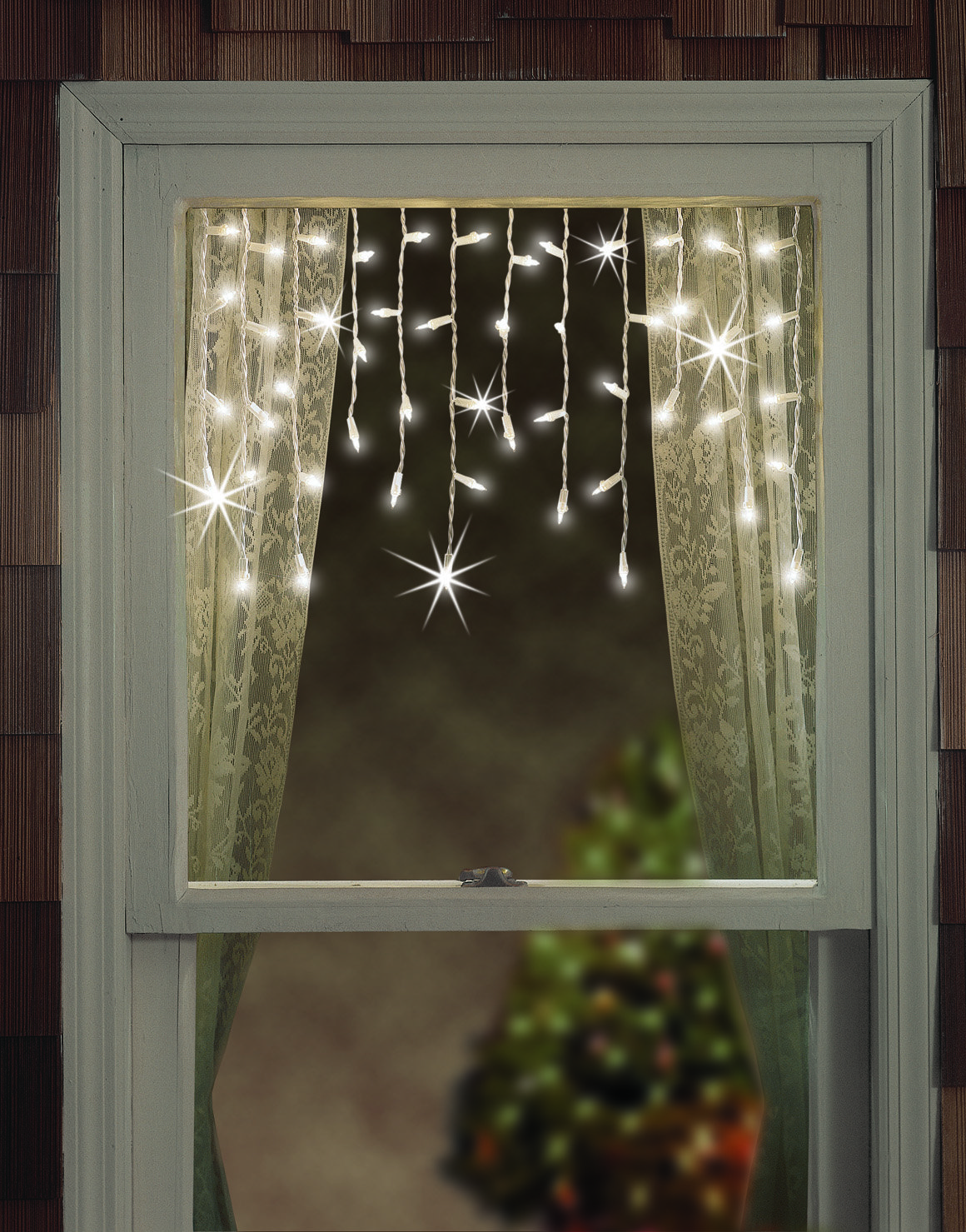 The Holiday Aisle® Shimmering Twinkle Window Icicle Light, 3 Feet, 50 Clear  Incandescent Christmas Light | Wayfair, image size:1160x1479